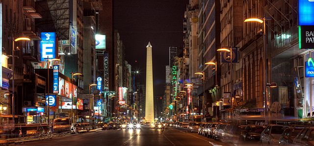 Corrientes Avenue at night 