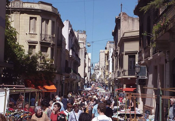 Looking down Defensa street at the San Telmo Market