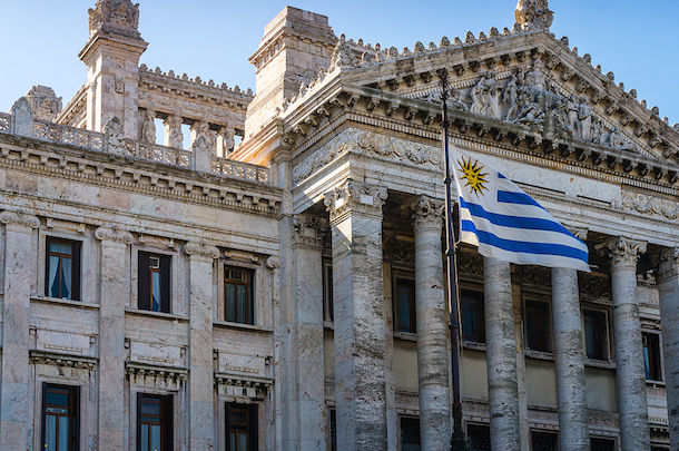 The Legislative Palace with the Uruguayan flag out front