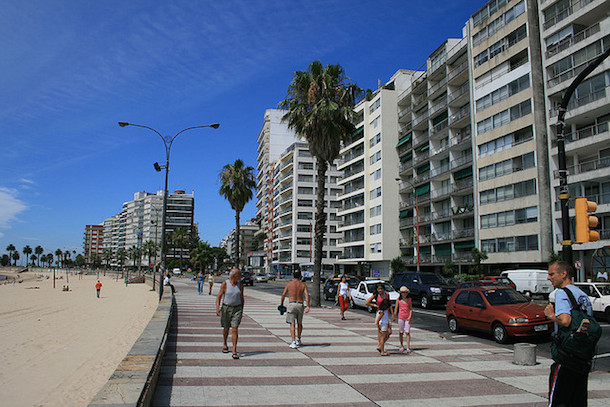 People walking along the Rambla in Montevideo
